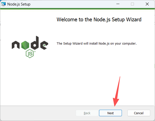 打开 Node.js 安装向导