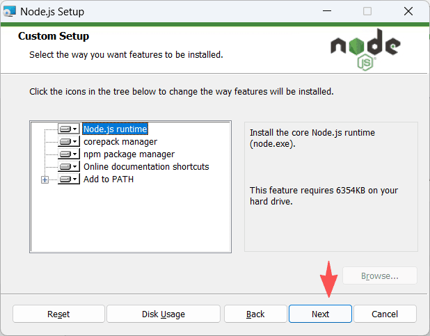 保留 Node.js 默认安装组件