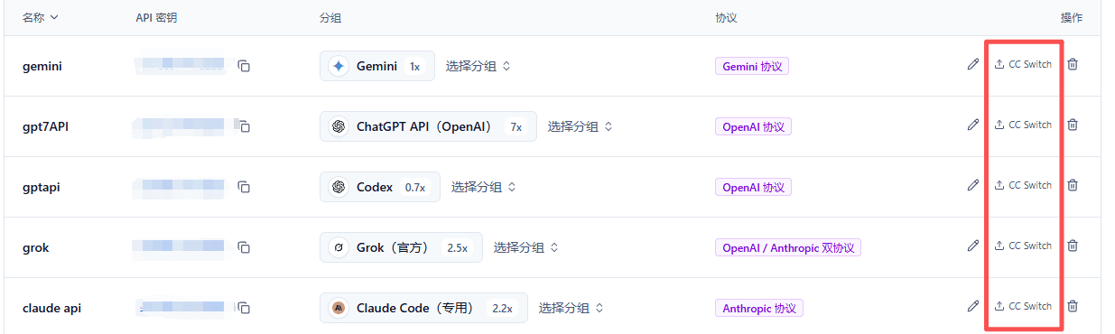 从 API Key 页面一键导入 CC Switch